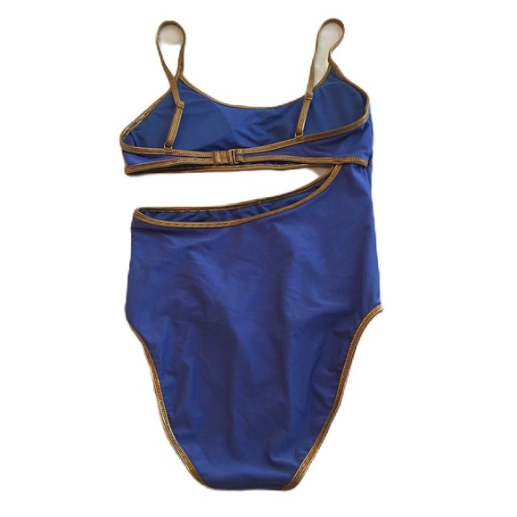 Aerie Blue and Gold Lined Cutout One Piece Swimsuit - Picture 2 of 9